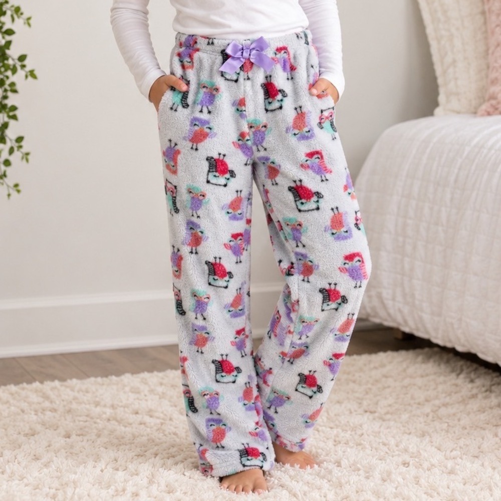 Girls 10/12 Cute Owl Plush Fleece Pajama Pants Cozy Sleepover Lounge Y2K